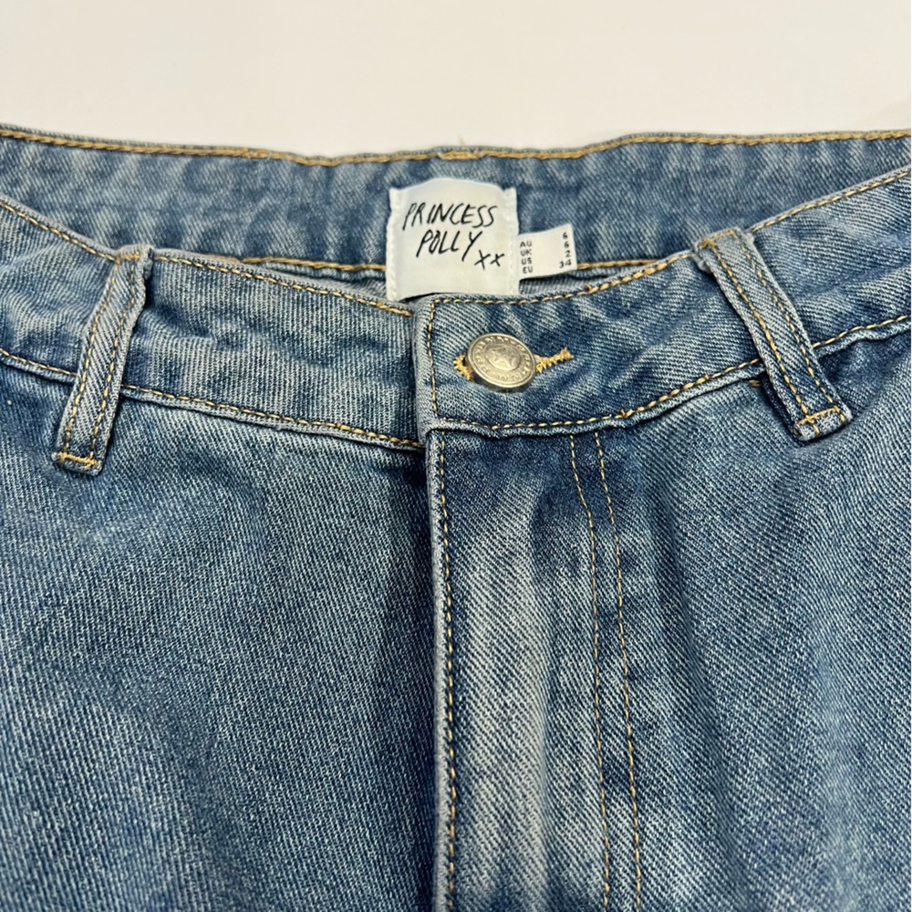 Princess Polly Wide Leg Cargo Jeans US 2 High Rise Light Wash Denim - Picture 2 of 10